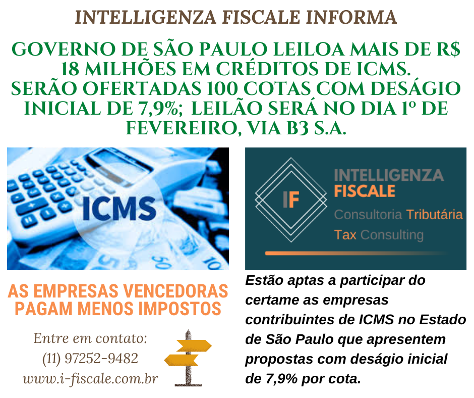 Governo de São Paulo leiloa mais de R$ 18 milhões em créditos de ICMS